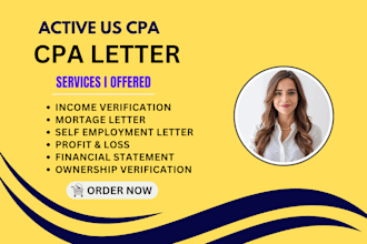 get US CPA comfort letter, CPA income verification letter, CPA profit and loss