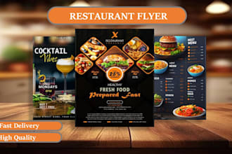 design professional food flyer, bar menu, postal flyer and restaurant menu