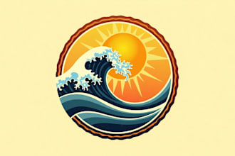 design amazing water wave sun icon logo for your company