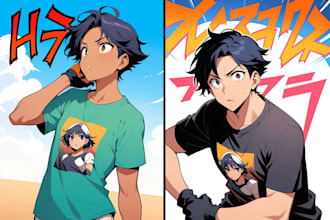 make tshirt design in american comic or anime or manga style