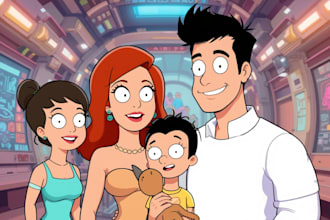 custom your family in a futurama portrait cartoon