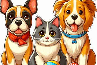draw vector illustration dog cat animal pet cartoon portrait