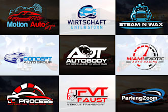 create car racing, auto dealership, auto detailing, car wash and automotive logo