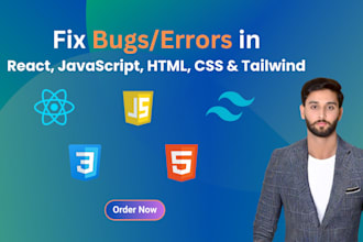 fix bugs in HTML, CSS, javascript, react, and tailwind CSS