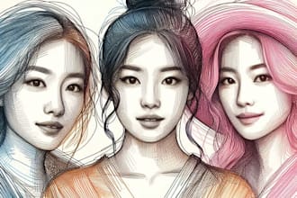 make scribble art, abstract line portrait