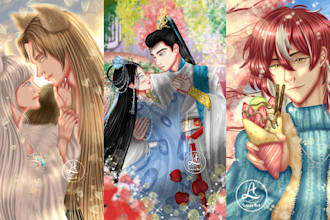 draw manhwa and anime style illustration for you