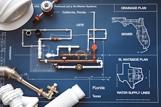 do usa california plumbing plan, drainage design and water supply with stamp