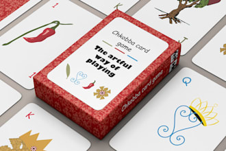 create card game design playing cards, flash card, card box mockup and rule book