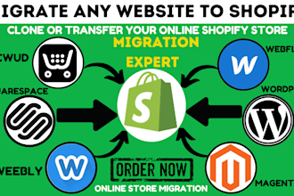 migrate wix sqaurespace wordpress ecwid mangeto webfloe to shopify store
