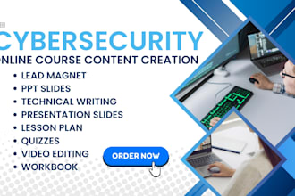 do cyber security online course, ppt slides, workbook, video editing, ai, tella