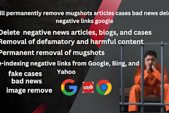 permanently remove mugshot, articles ,bad news, cases remove negative links orm