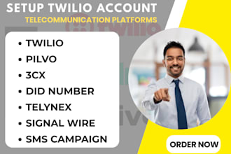 setup verified twilio telnyx account, sip trunk, did numbers, auto dialer, 3cx