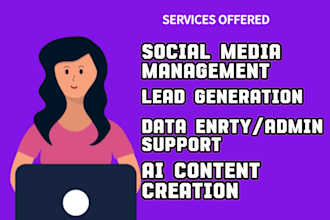 do virtual assistant tasks for social media, lead generation and admin support