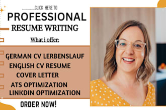 write and upgrade ats quality resume writing, german cv lebenslauf, cover letter