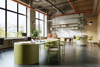 renew 3d contemporary office,lobby interior,meeting lounge,ikea furniture render
