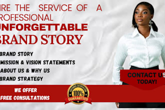 craft a well detailed brand story mission and vision statement, values, about us