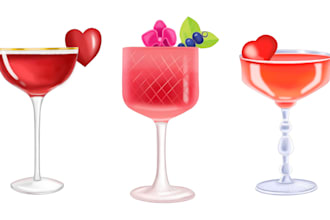create digital watercolor style illustrations of drinks