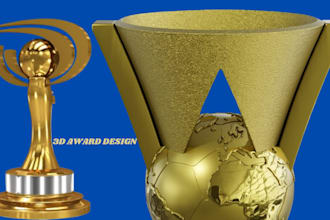 create 3d award trophy model design product animation, 3d game asset environment