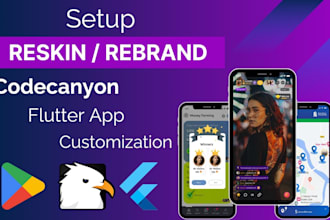 reskin or rebrand and integrate api in android, ios, codecanyon flutter app
