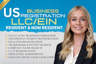 obtain ein, itin and do state llc, sam gov or inc non profit 501c3 registration