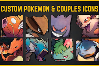 draw custom pokemon art, icons and couples avatars