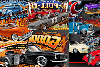 draw retro vintage cartoon car t shirt logo branding hot rod car illustration