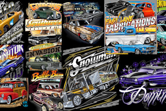draw retro vintage cartoon car poster t shirt logo monster truck hotrods design