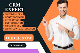 setup and configure, fix pipedrive suitedash and honeybook as a crm expert