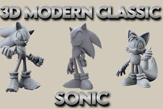 model 3d metallic modern classic sonic shadow character for 3d printing