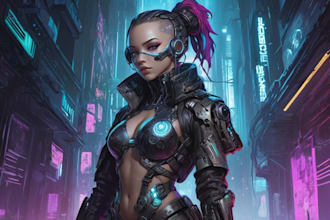 design cyberpunk and fantasy character splash art