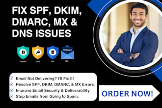 fix domain, email, spf, dkim, dmarc, mx, and dns issues