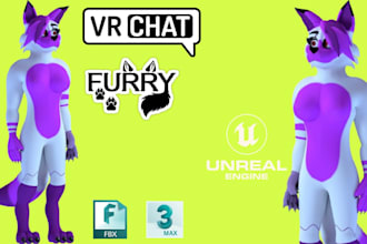 do 3d avatar, furry, fursona 3d model nsfw, vrchat, vtuber, animaze, vseeface