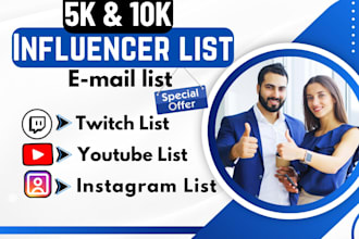 provide 5k twitch, youtube and instagram influencers email leads list