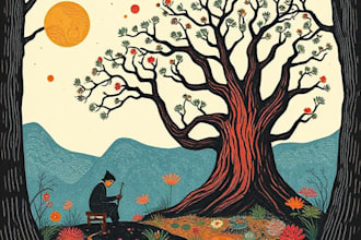 create niche colorful linocut and woodcut book illustrations