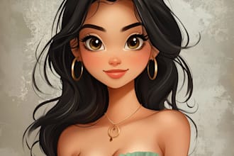 draw couple portrait in disney cartoon illustration for gift