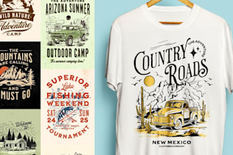 draw vintage retro and outdoor t shirts logo for you