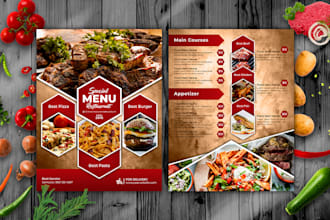 design a stylish restaurant menu, flyer, or brochure