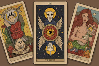 draw and design tarot cards, card game, playing card, oracle card in any style
