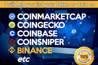 do fast track token listing, coin listing on top exchange platforms cmc bnb cg
