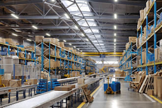 visualize warehouse interior, workspace render, factory building, grocery store