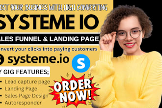build high converting systeme io sales funnel, landing page, systeme io website