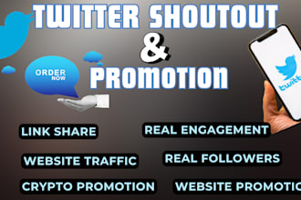 do twitter shoutout, tweet,promote nft crypto project, link to fb,ig,yt audience
