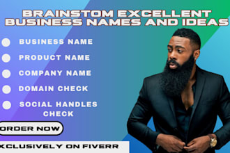 brainstorm exceptional names business, logo, product, slogan, with domain check