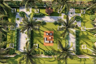 redraw 3d skp floor layout,landscape design,map rendering,site plan environment