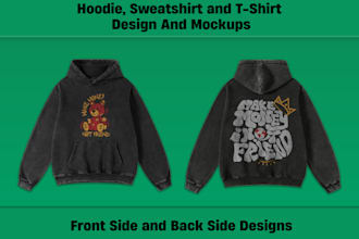 do hoodie, sweatshirt and t shirt designs and mockups
