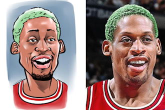 make a face caricature illustration from the shoulders up