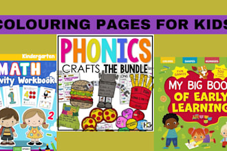 design kdp kids activity book, coloring book math and english worksheet