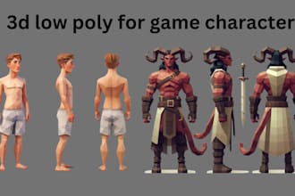 do 3d modeling game character with 3d low poly for 3d game and rendering