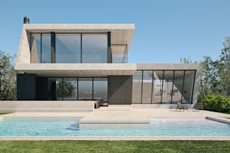 remodel 3d cgi luxury home design, smooth facade, sweet home render, landscape