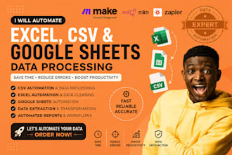 automate excel files CSV and google sheets data processing data automation